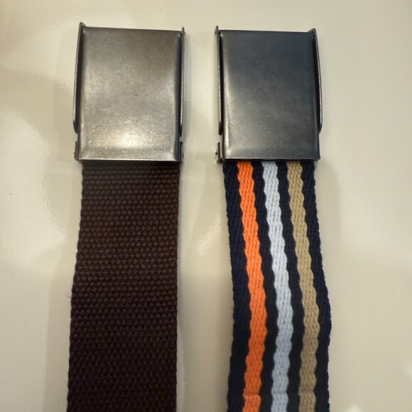 2 Mile High Life Cut to Fit Canvas Web Belts Brown and Stripped Flip Top Buckle - Picture 4 of 4
